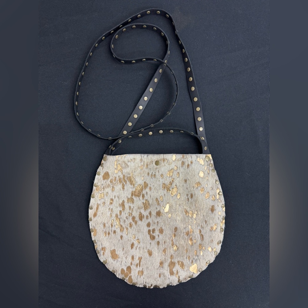 Rebellion by Stephanie Wheat Stud-Trim Crossbody Bag with Gold Fleck Haircalf